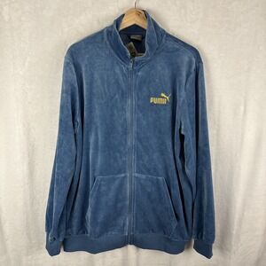 Puma ESS+ Minimal Gold Velour Track Jacket Blue Horizon Sz Large 680016‎ NWT